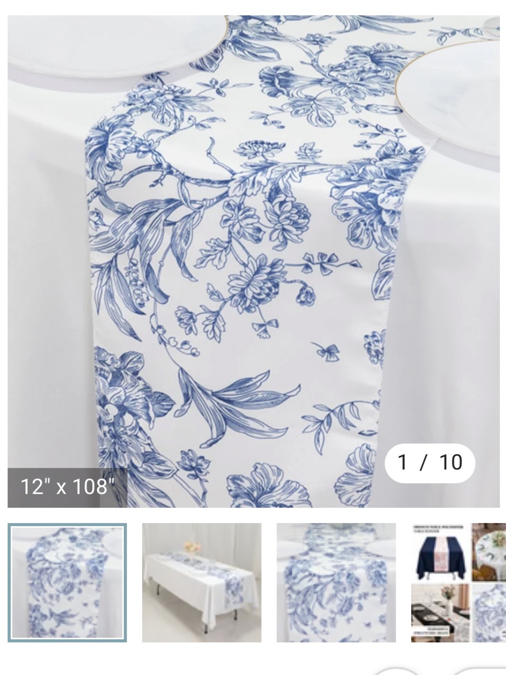 Blue Floral Toile Polyester Table Runner
